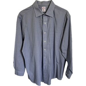 Brooks Brothers ‘346’ button down shirt, blue with light yellow plaid, so 17 4/5